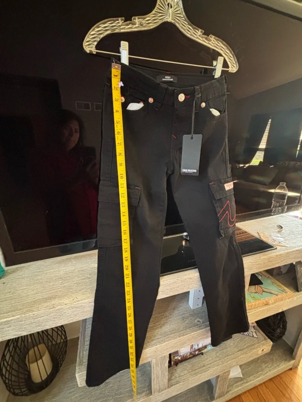 True Religion Boys' Black Jeans with Red Stitching Accent